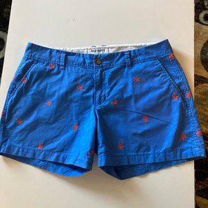 Old Navy Women's Beach Shorts Size 8 Blue Coral Pockets Zip Button